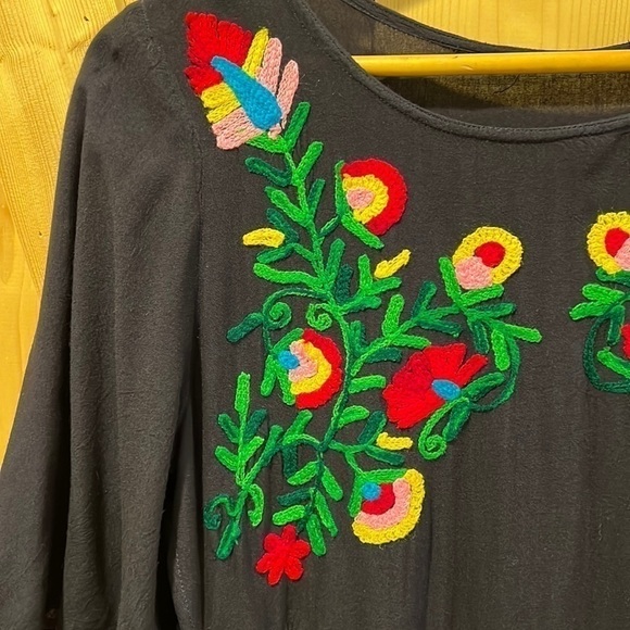 Riviera Sun Rayon Crepe Short Black Dress with Multicolored Embroidery No Size - Picture 5 of 7